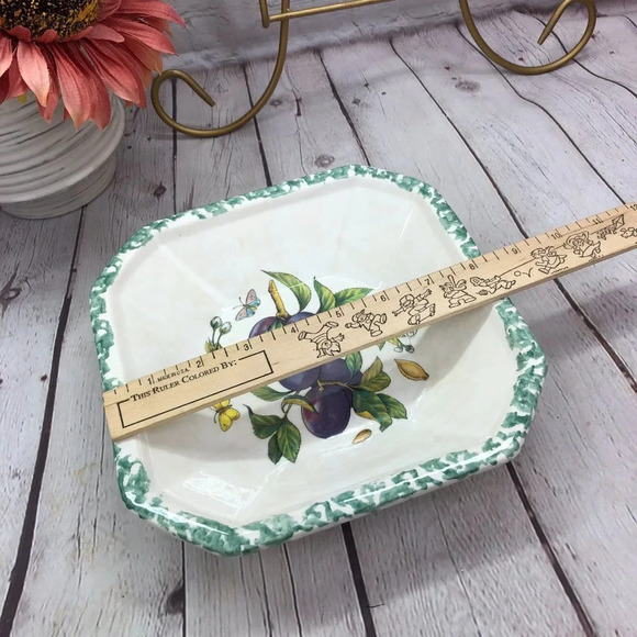 vintage serving pasta bowl fruit (PLUM) butterfly floral - Picture 3 of 7